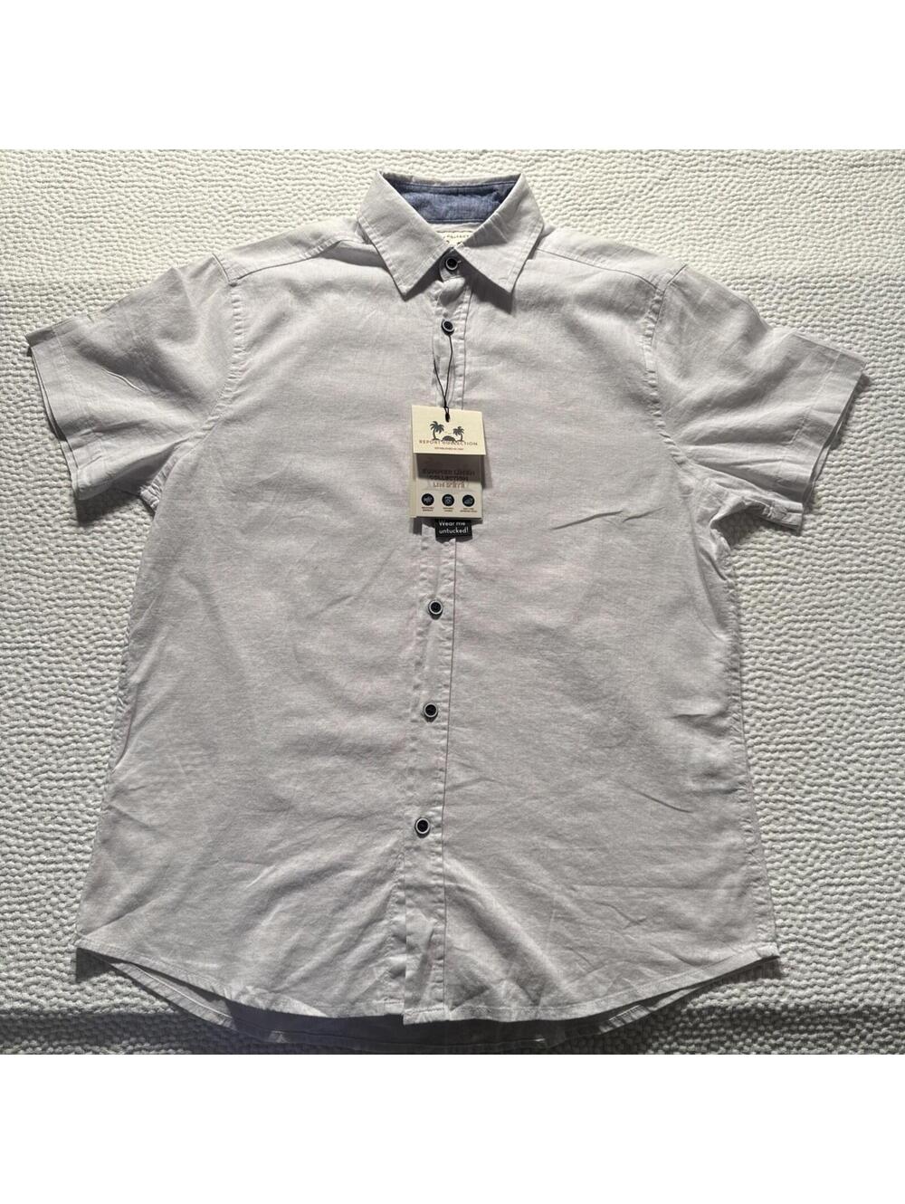 Report Collection Button-Down Shirt Linen Cotton White Men's Large S